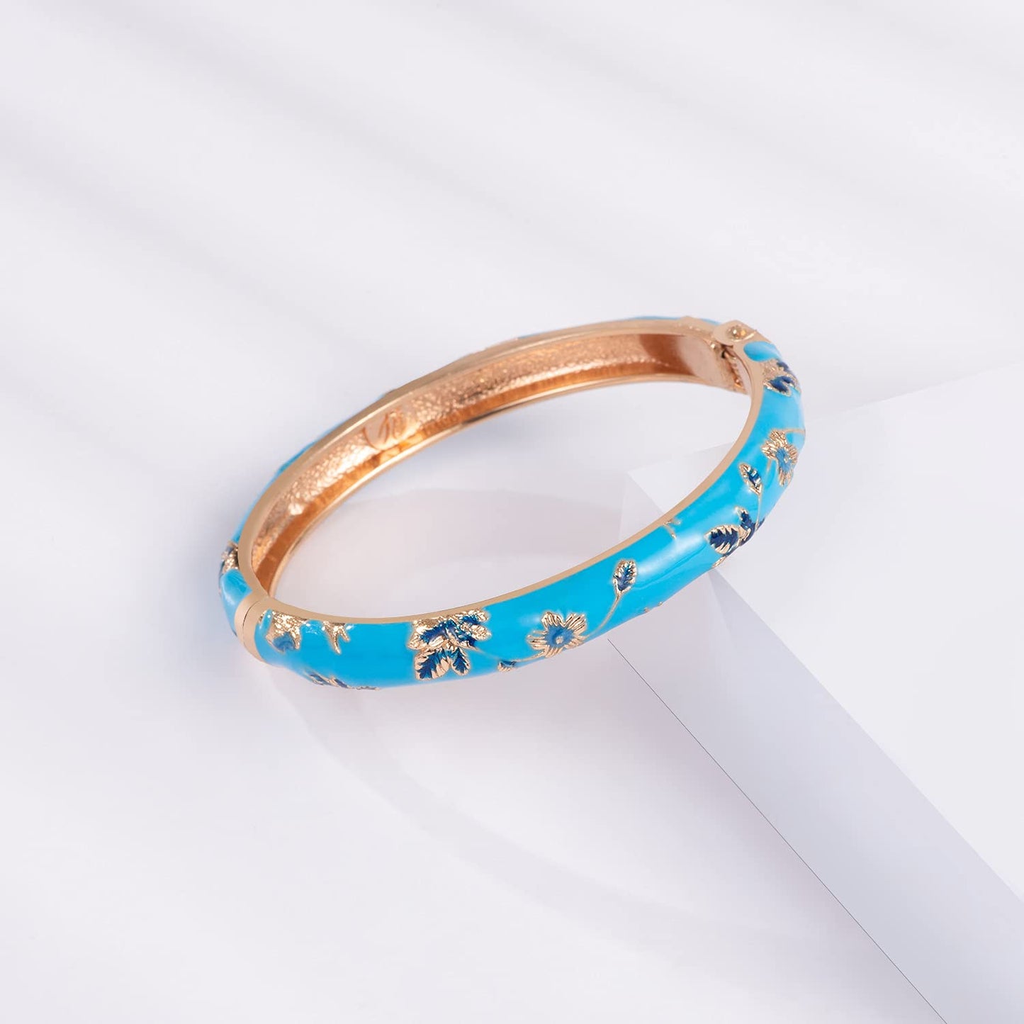 UJOY Flowers Bracelet Multi-Colors Cloisonne Wedding Jewelry Gift Women Enameled Bangles Opening Hinged 55A128 Green