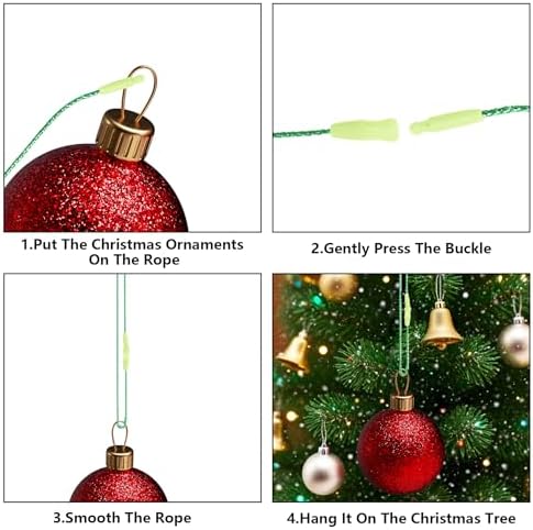 800 Pcs Christmas Ornament String, 7.87" Ornament Hanger Hooks w/Snap,Easy and Fast Locking Fastener Hanging Decoration Ropes for Christmas Tree Holiday Party(Green)