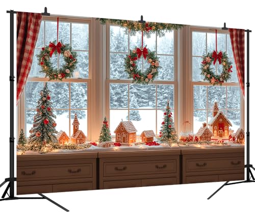 7x5 FT Christmas Gingerbread House Backdrop Natural Snow Outside Xmas Backdrops for Photography Gingerbread House Christmas Party Decorations Family Photo Shoot Props Banner - size: 7x5 FT