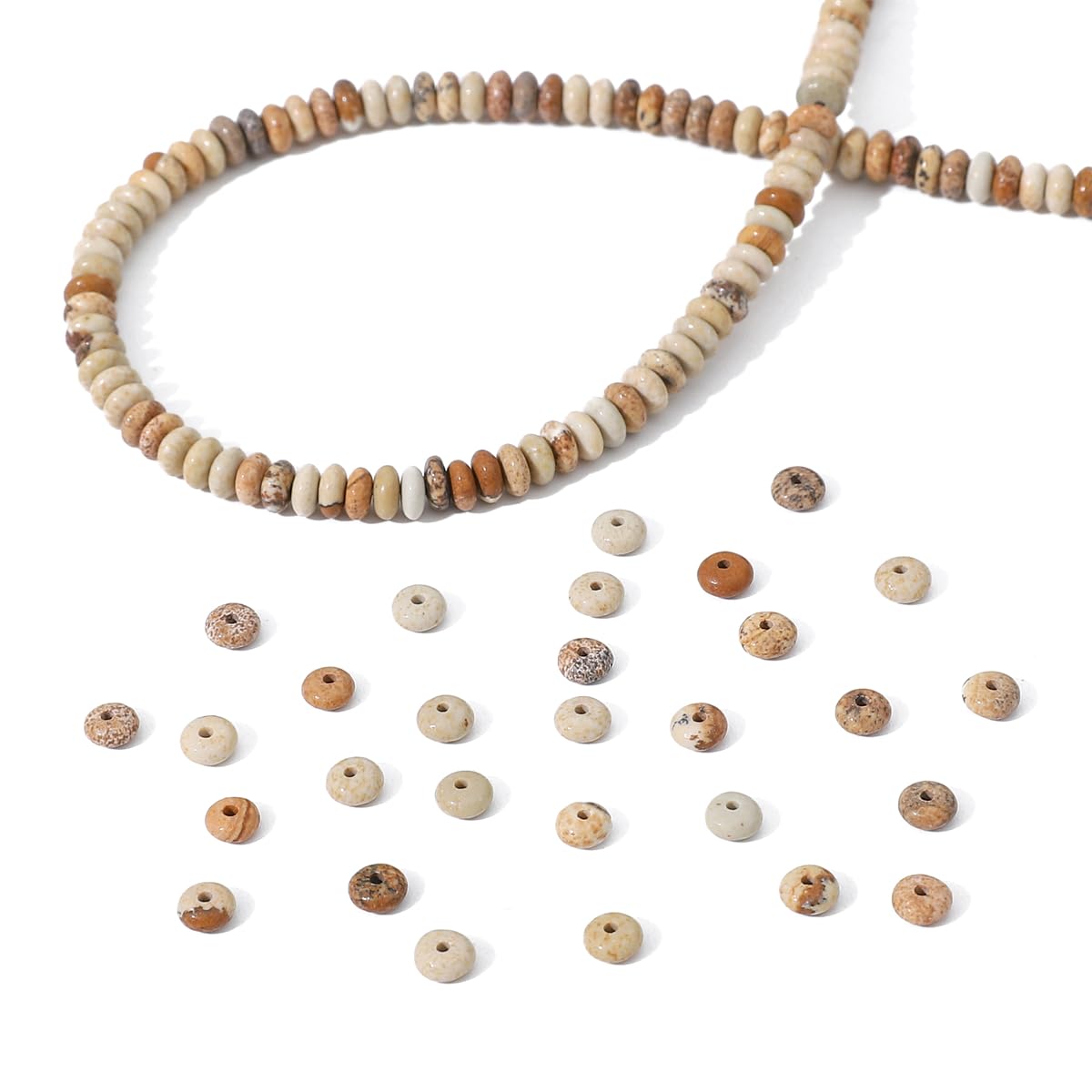 BEADIA Natural Brown Picture Disk Stone Beads 4x2mm 160pcs Rondelle Loose Semi Gemstone Beads for Jewelry Making Design
