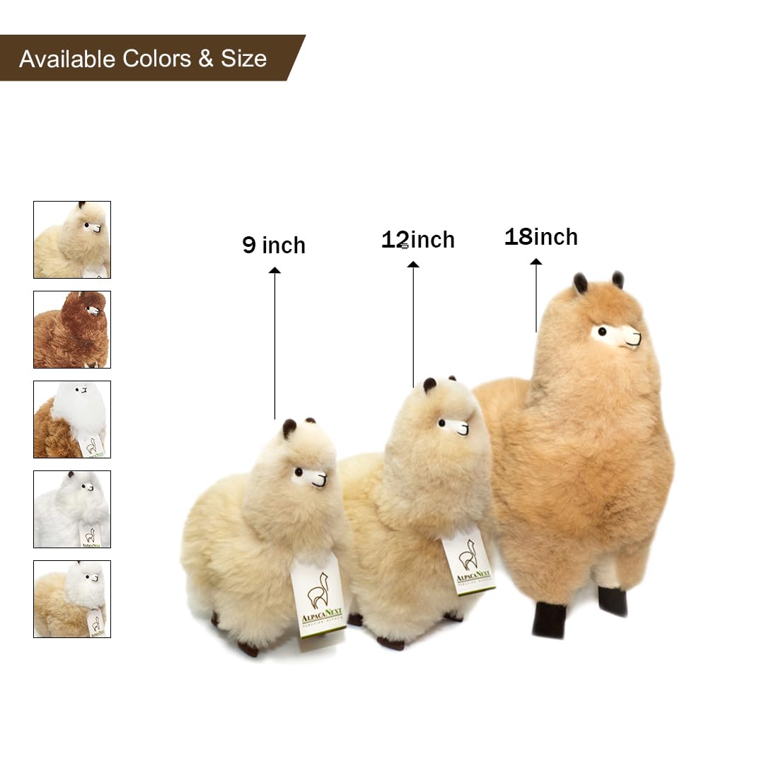 AlpacaNext Alpaca Stuffed Animal – 9 inch. Cute, Soft and Cuddly Alpaca Plush Toy Handcrafted on Real Alpaka Natural Fur (9 inches, Beige)