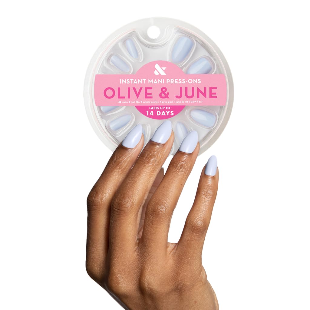 Olive & June Instant Mani Press-On Nails (Glue) | 42 Fake Nails, 21 Sizes | Non-Toxic, Long-Lasting Recycled Materials Realistic Look | Salon-Quality | Spring Flowers & Patterns |Medium, Almond | BP