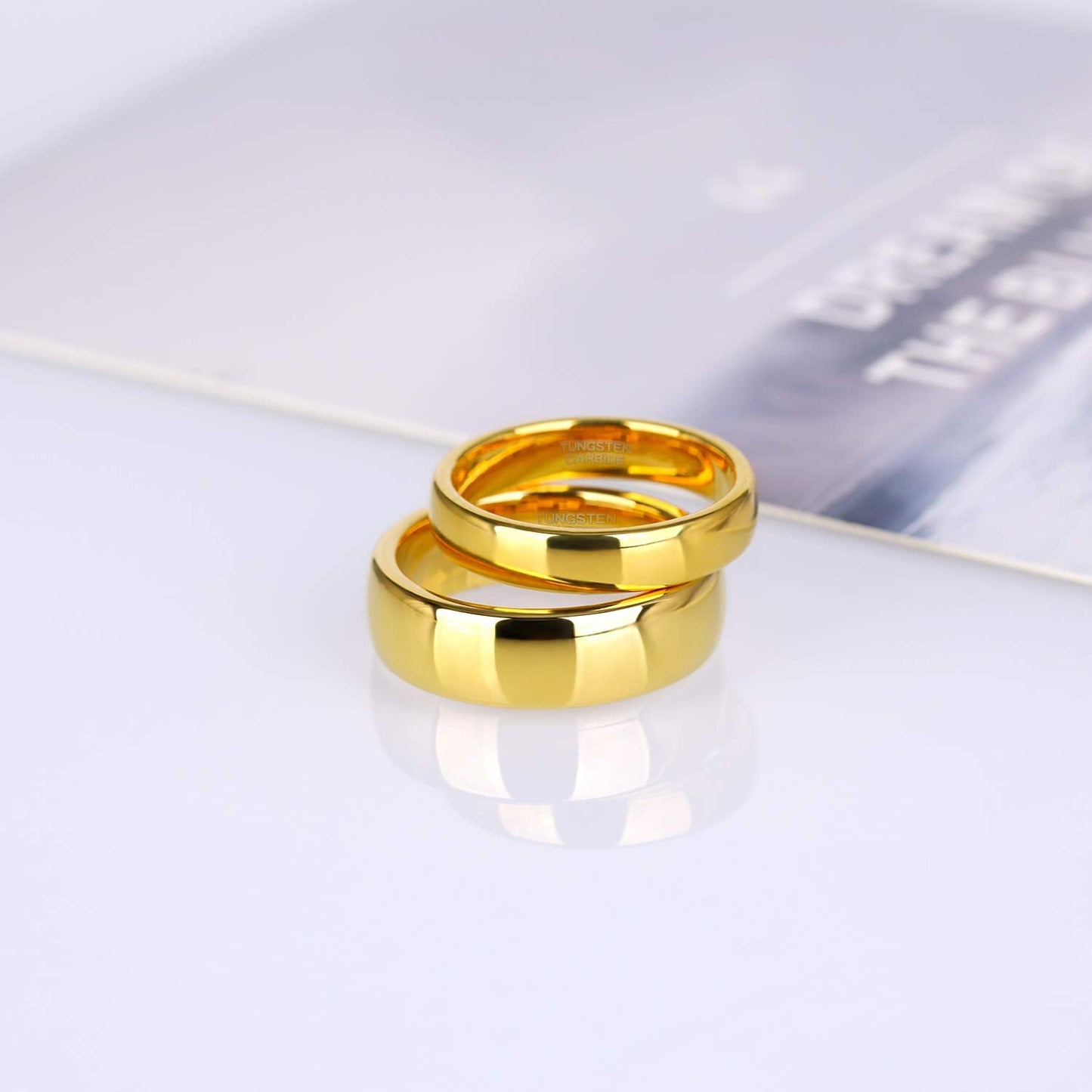 Greenpod 6mm 24K Gold Plated Tungsten Carbide Rings for Men Women Dome Polished Classic Wedding Band Comfort Fit Size 5