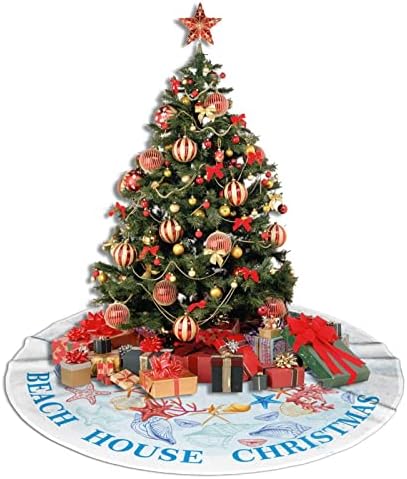 48" Christmas Tree Skirt,Tropical Coastal Beach Theme Xmas Tree Skirt for Christmas Decorations Skirt Xmas Holiday New Year Party Tree Mat Decor Indoor Outdoor