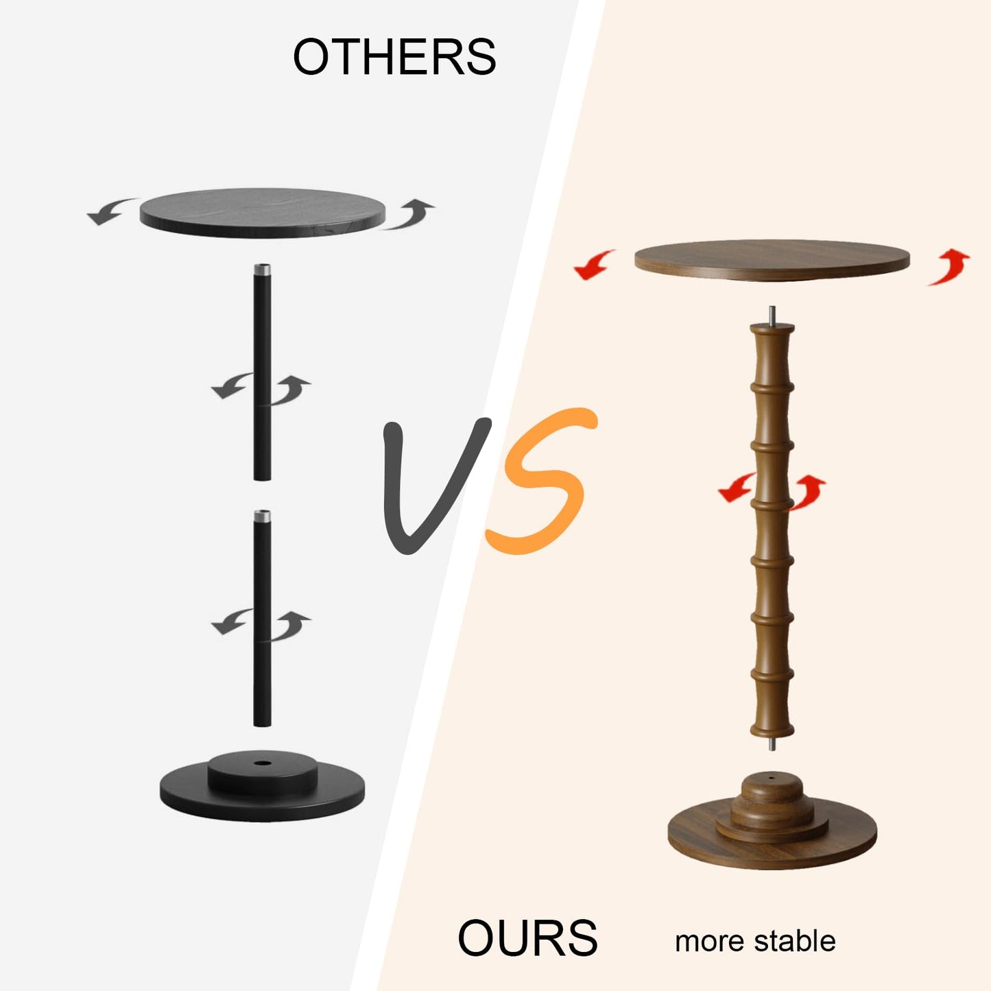 Leomonio Round Side Table, Modern Drink Table for Small Spaces, Slim End Table with Solid Wood Leg for Living Room, Bedroom, Corners, and Office (Walnut Brown)