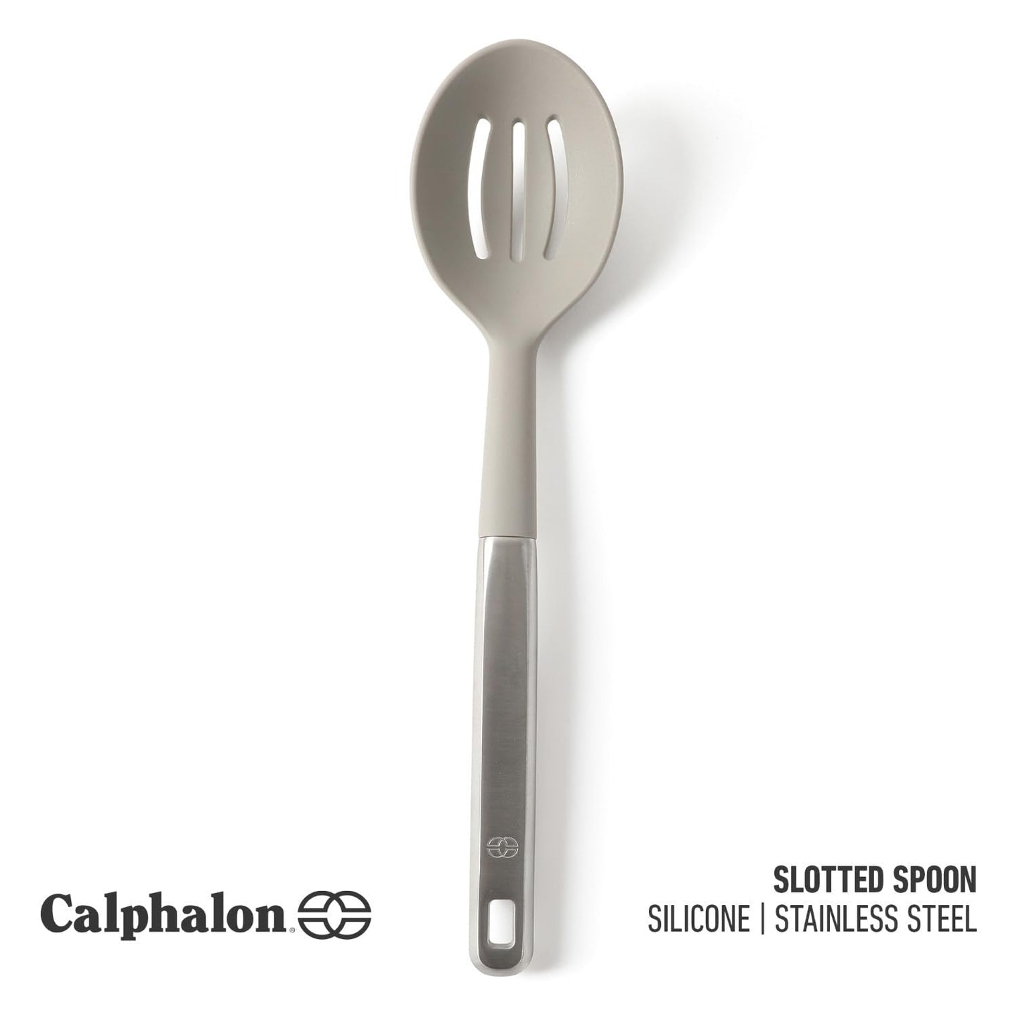 Calphalon Prime Stainless Steel Slotted Kitchen Spoon/Skimmer W/Taupe Silicone Head