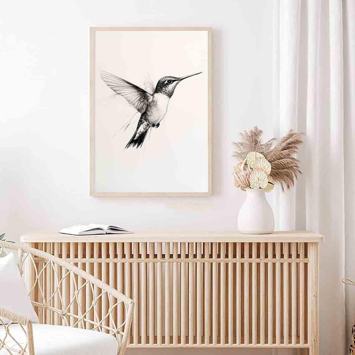 Hummingbird Canvas Wall Art Animal Sketch Prints Sketch Painting Minimalist Animal Wall Art Black And White Bird Prints Vintage Hummingbird Poster Farmhouse Artwork Room Decor 16x24inch No Frame