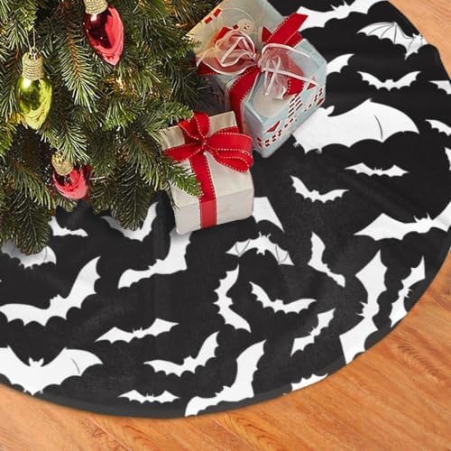 Halloween Cool Black Bat 36 Inch Christmas Tree Skirt Round Winter Snow Suitable for Christmas Xmas Halloween Holiday Party Decor Decoration Occasion