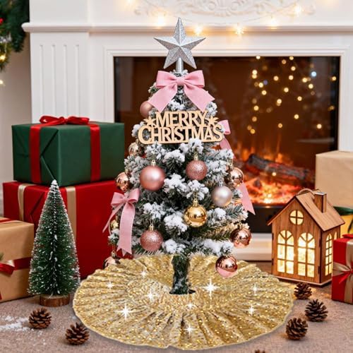 Gold Christmas Tree Skirt Mini 24 in Velvet Ruffled Tree Skirt