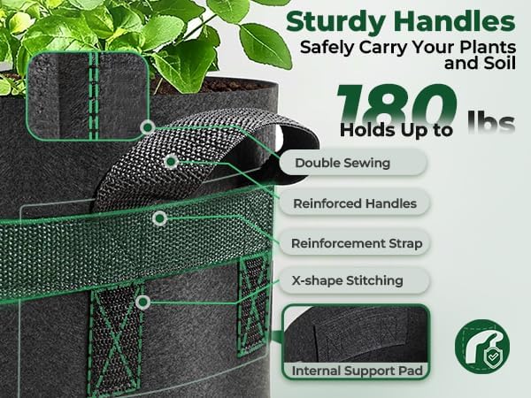 T4U 25 Gallon Grow Bags, Upgrade Grow Bags with Handles, Heavy Duty Thickened Nonwoven Fabric Pots, 25 Gallon Pots for Plants, Pumpkin, Butternut Squash, Grape (5 Pack 25 Gal)