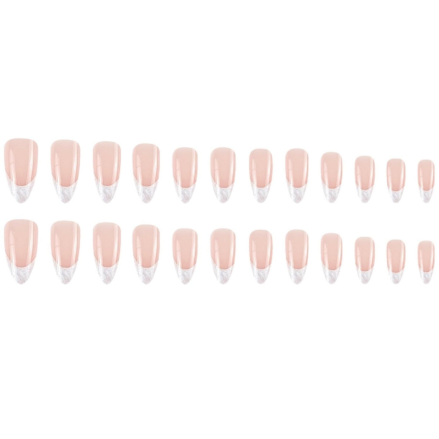 French Tip Press On Nails Medium Almond Fake Nails Nude False Nails With Marbling Design Full Cover Acrylic Glue On Nail Artificial Reusable Stick On Nail For Women DIY Manicure Decorations 24 Pcs