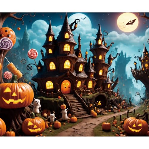 10x8ft Halloween Night Photo Backdrop Scared Pumpkin with Hunted Castle Photography Backdrop Horrible Halloween Photo Background Halloween Party Decorations Photo Props - color: Black 06738