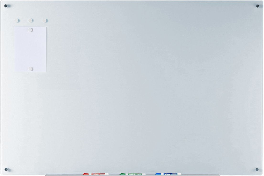 Audio-Visual Direct Magnetic White Glass Dry-Erase Board Set - 5' x 3.4' - Includes Magnets, Hardware & Marker Tray