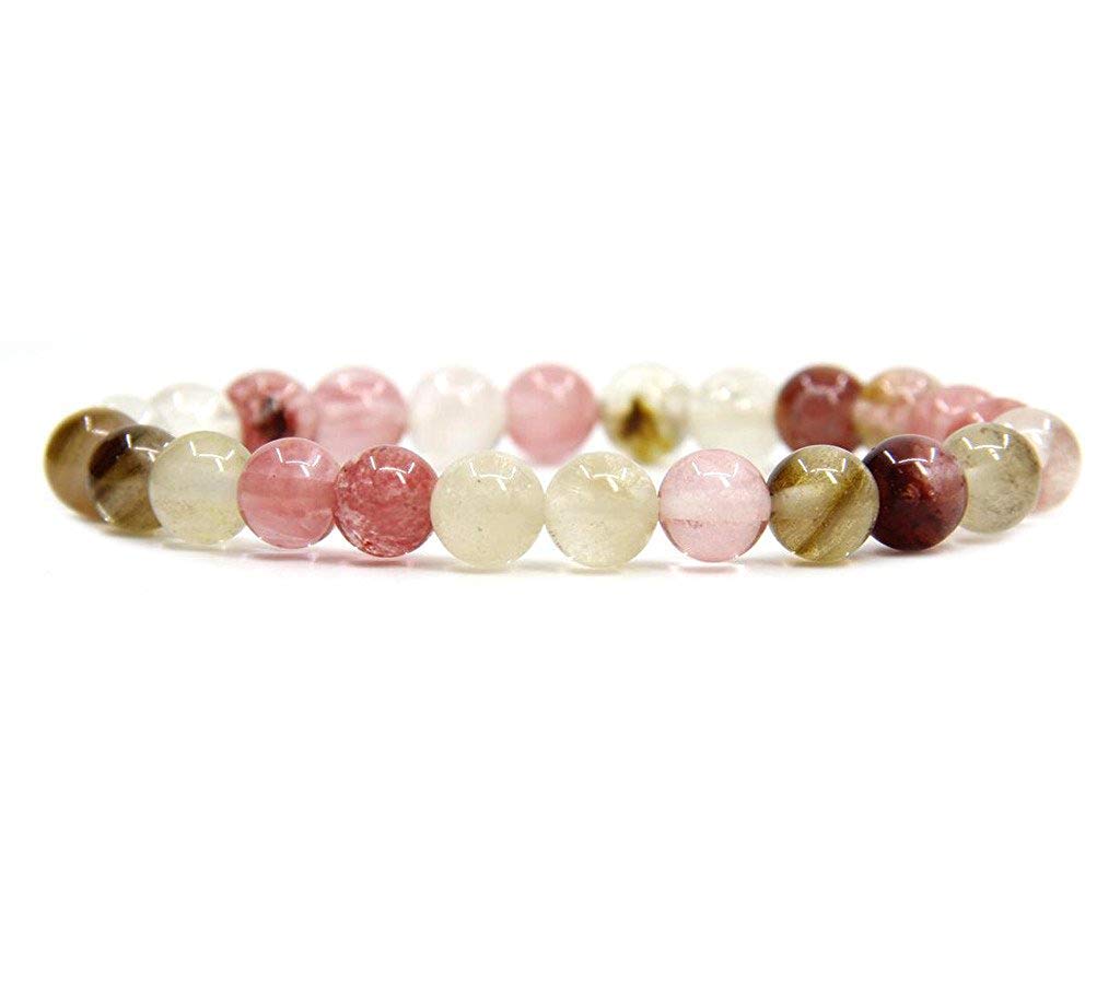 Angelstones Handmade Natural Volcano Cherry Quartz Healing Gemstone 8mm Round Beads Stretch Crystal Bracelet 7 Inch Unisex