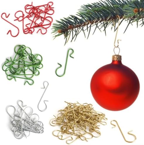 100 Pack Christmas S Hooks For Tree Ornaments, Metal Decoration Hangers For Balls Lights Dolls, Silver(Red)