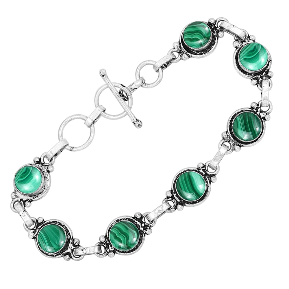 Natural Malachite 925 Silver Plated Green Gemstone Bracelet for Women - April Birthstone Vintage Style Handmade Jewelry Bracelet - Wedding Christmas Gifts for Her