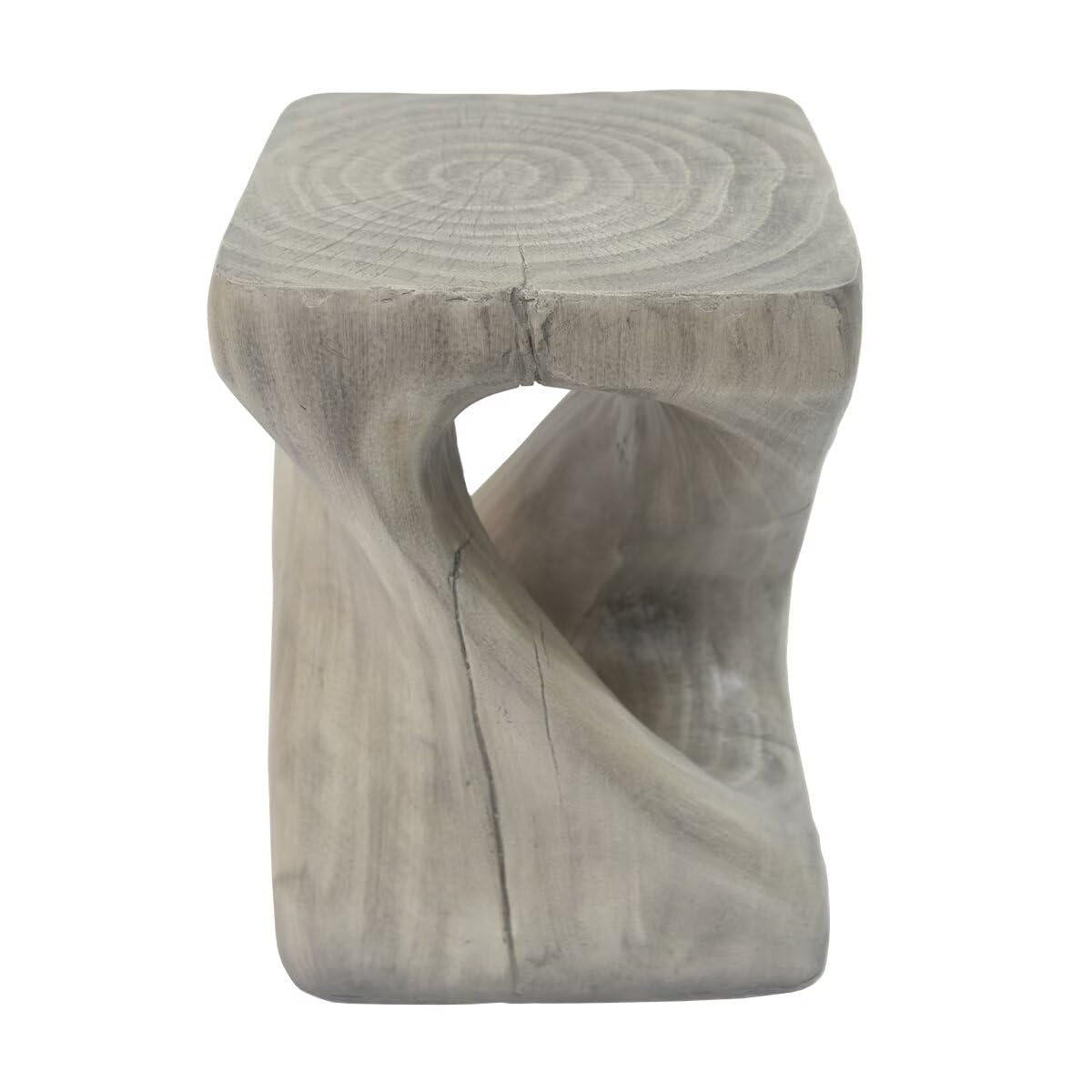 Modern End Table Square Solid Wood Pedestal Side Table Rustic Plant Stand with Twisted Design for Living Room, Bedroom, Office, Grey
