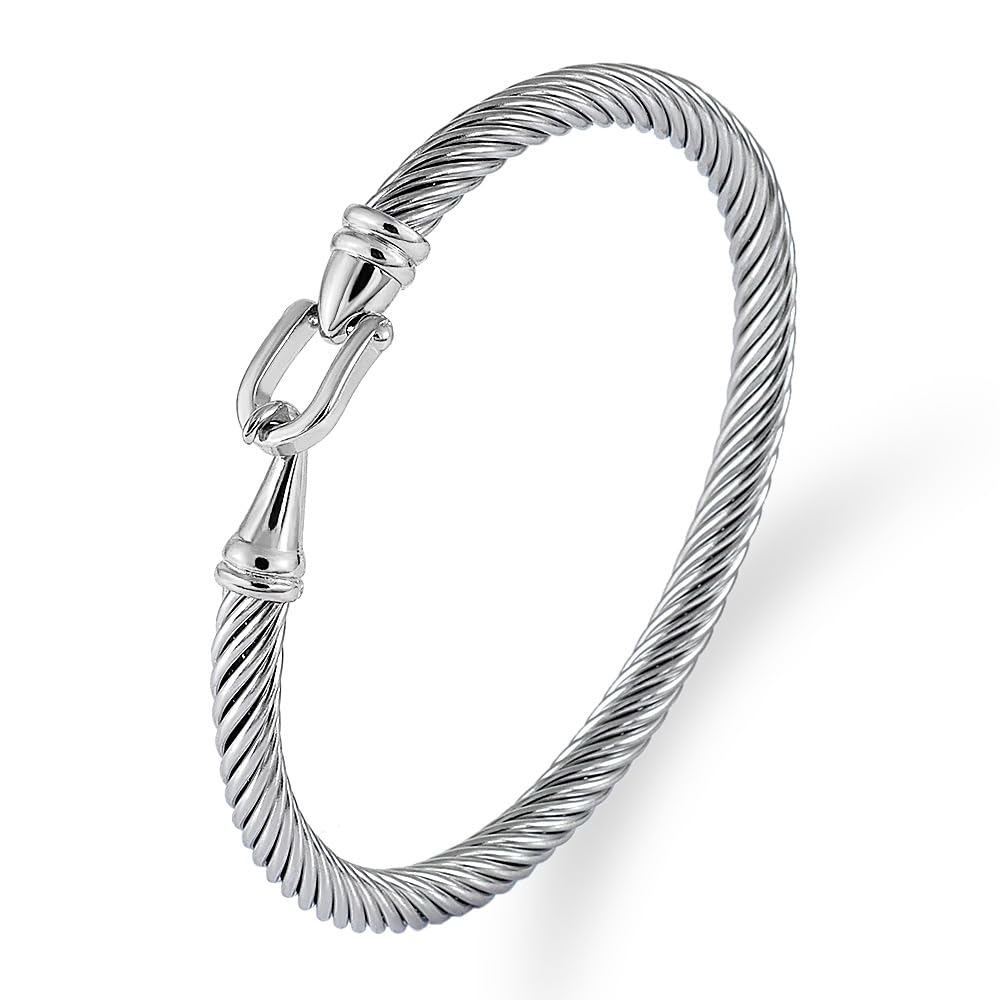 WCB1FPu Stainless Steel Cable Wire Open Cuff Adjustable Size Bangle Zircon inlaid Bracelet (18)