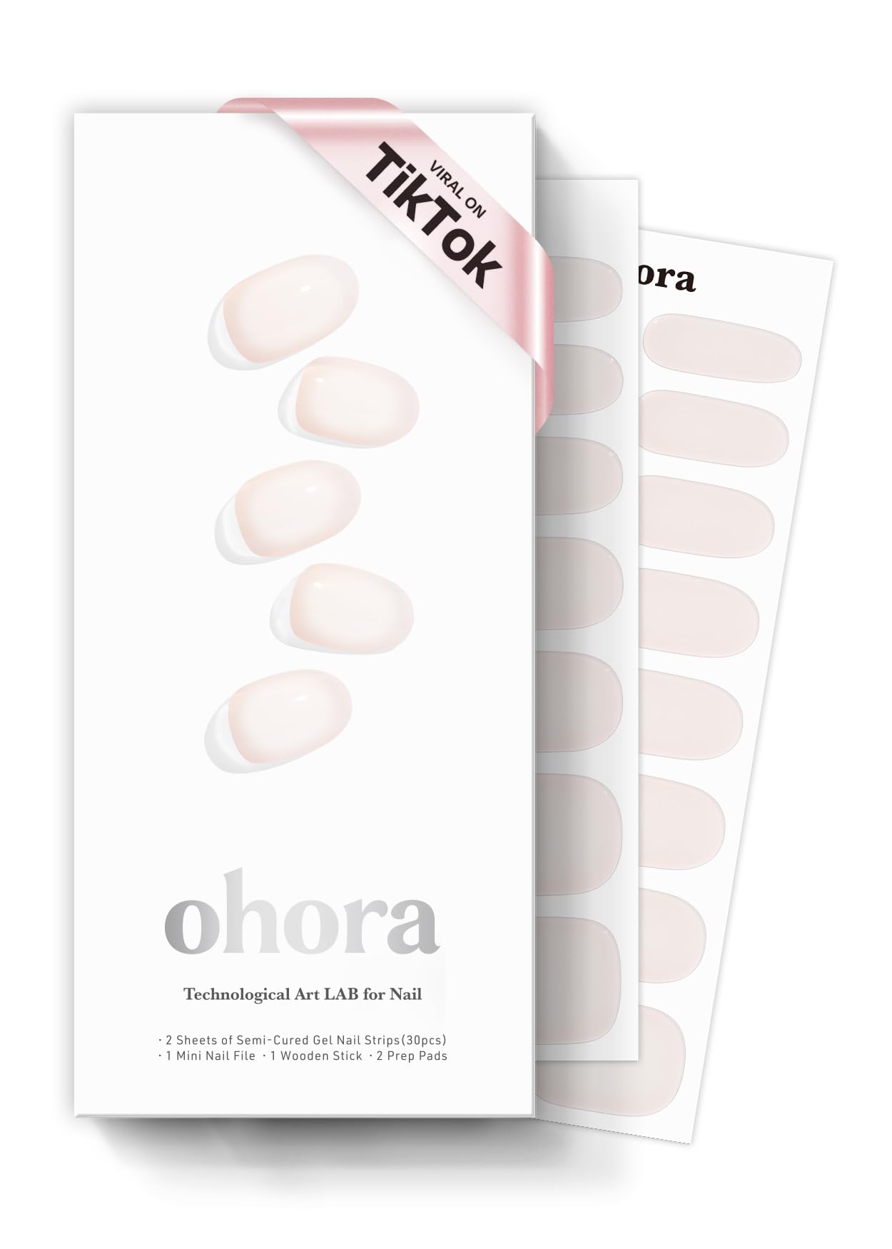 ohora Semi Cured Gel Nail Strips (N Coconut Jelly) - Works with Any Nail Lamps, Salon-Quality, Long Lasting, Easy to Apply & Remove - Includes 2 Prep Pads, Nail File & Wooden Stick