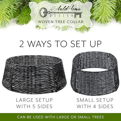 AuldHome Design Wicker Christmas Tree Collar (Black, 29-Inch), Real Wood Basket Weave Large Willow Tree Skirt