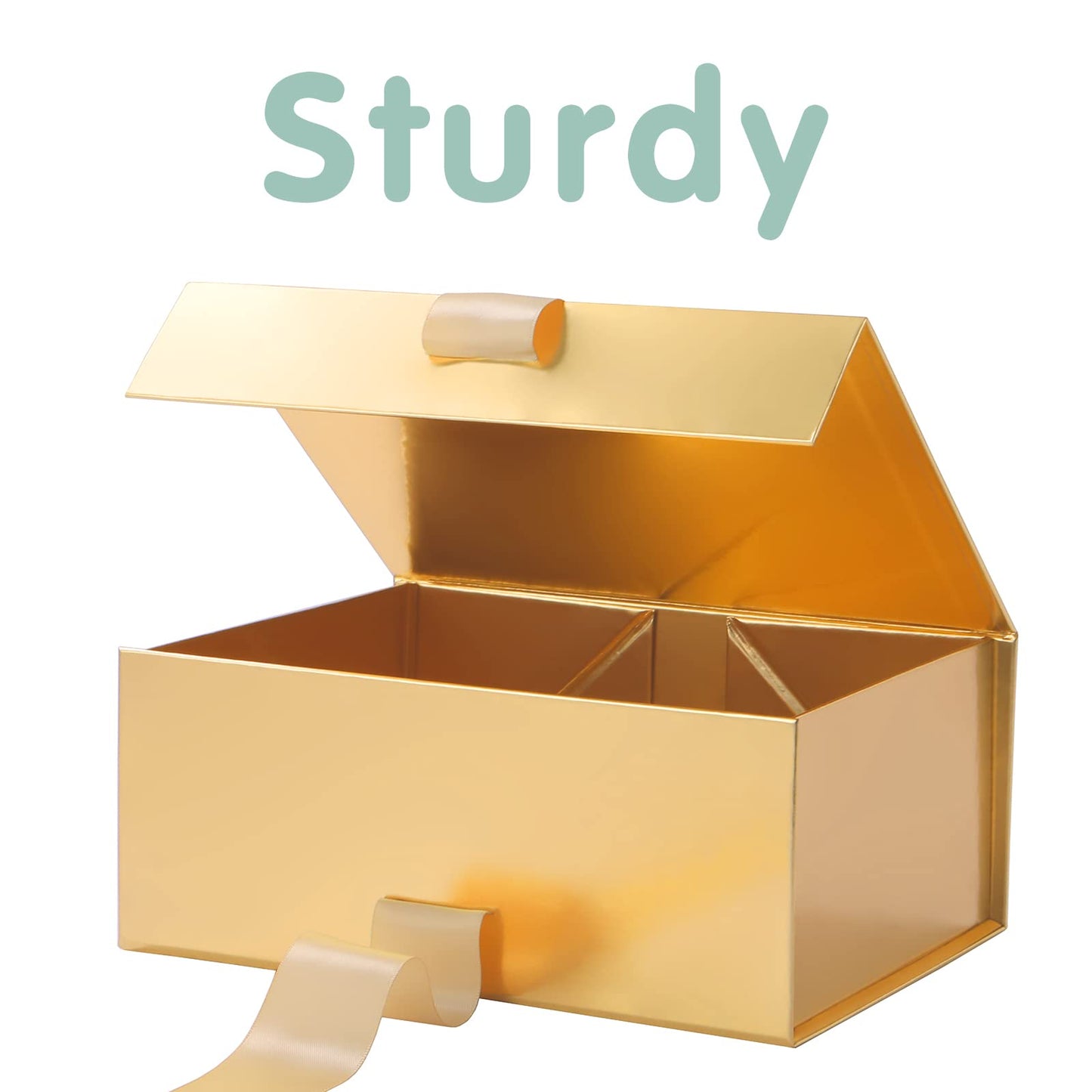 HAPPY POTATO 5 Gift Boxes with Ribbon 9x6.5x3.8 Inches, Gold Gift Boxes with Lids, Collapsible Boxes, Magnetic Closure Boxes for all occasion (Glossy Gold, Pack of 5)