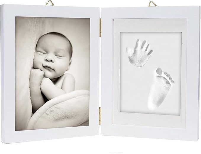 chuckle - Baby Hand and Foot Clay Print Photo Frame Keepsake Kit - Gift for Mothers Day, New Mum and Parents Newborn Baby Shower Party and Nursery Room Decoration - White