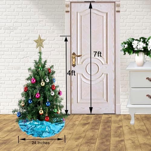 Christmas Tree Skirt 24 Inches Turquoise to Hot Pink Mermaid Sequin Tree Skirts 24 Inches Small Round Tree Skirt for 1.5ft Xmas Trees Indoor or Outdoor