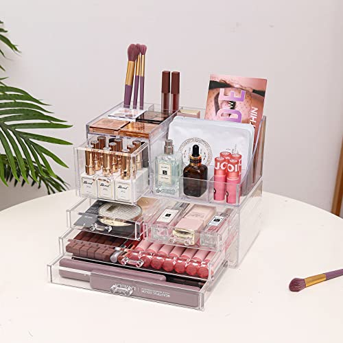 Cq acrylic 2 Pack Clear Make up Organizer Countertop,Stackable 5 Drawers Makeup Storage,Cute Vanity Organizers for dresser Hair Clip,Jewelry,Beauty Product Desk and Bathroom Organizers and Storage - size: 5 Drawers