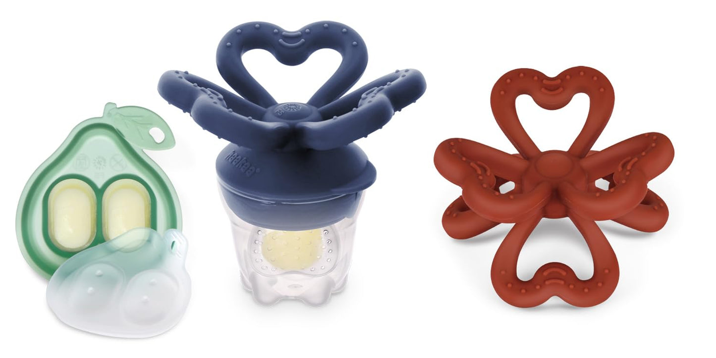Haakaa Clover Baby Fruit Feeder & Haakaa Silicone Clover Teether(Steel Blue & Copper)