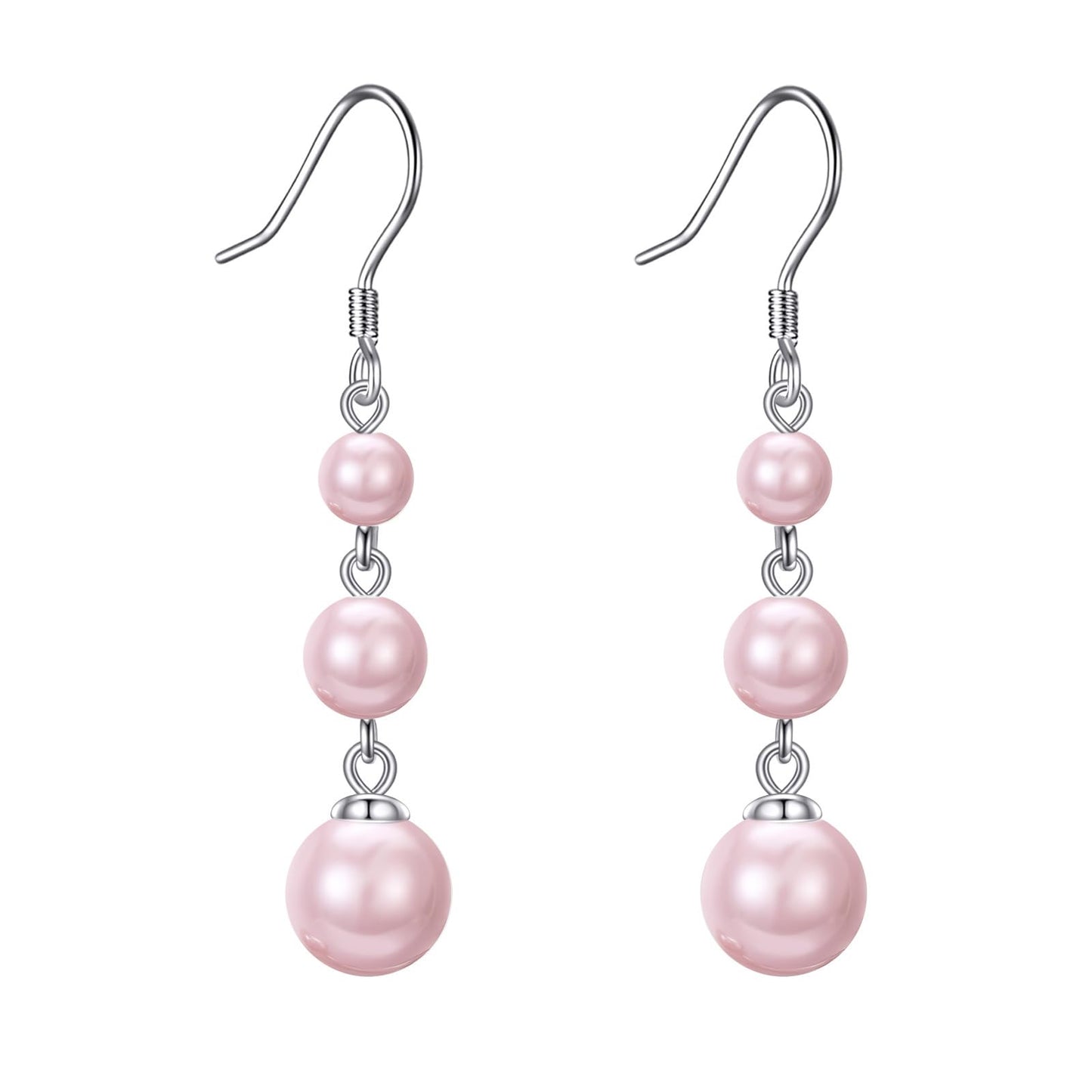 925 Sterling Silver Pink Pearl Dangle Earrings Three Pearls Drop Jewelry Birthday Gifts for Women (Pink Pearl)