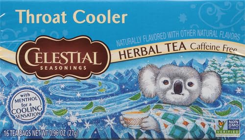 Celestial Seasonings Throat Cooler Herbal Tea, Caffeine Free, 16 Tea Bags Box (Pack of 2)