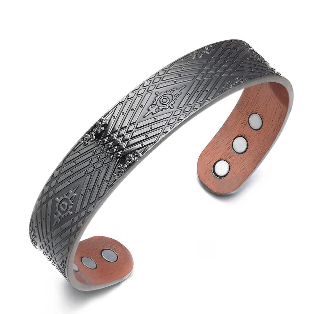 Earth Therapy IRON DIAMOND Pattern Magnetic Healing Bracelet for Men - Injury Recovery - Nordic Steampunk Viking Style - Adjustable - For Men and Women