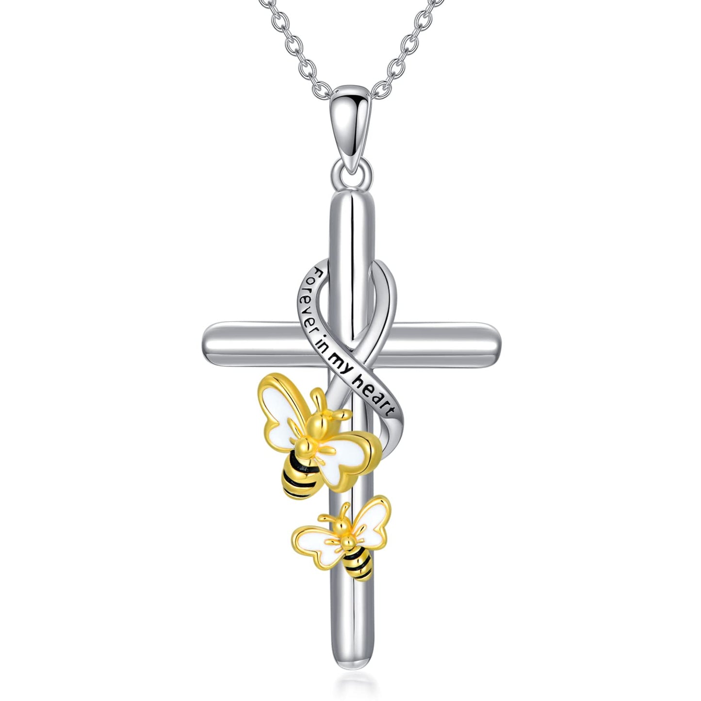 Flpruy Bumble Bee Cross Necklace 925 Sterling Silver Bee Gifts Jewelry for Women