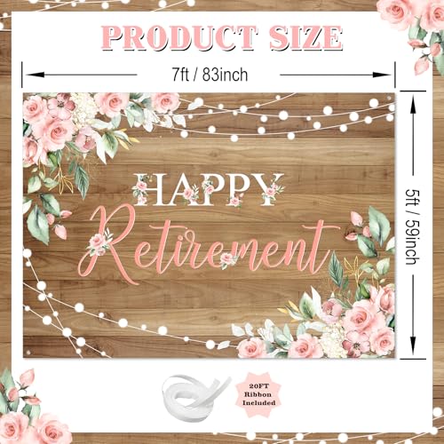 Mocsicka Rustic Retirement Backdrop Women Happy Retirement Party Decorations Pink Floral Retired Party Photo Booth Props (7x5ft) - size: 7x5ft