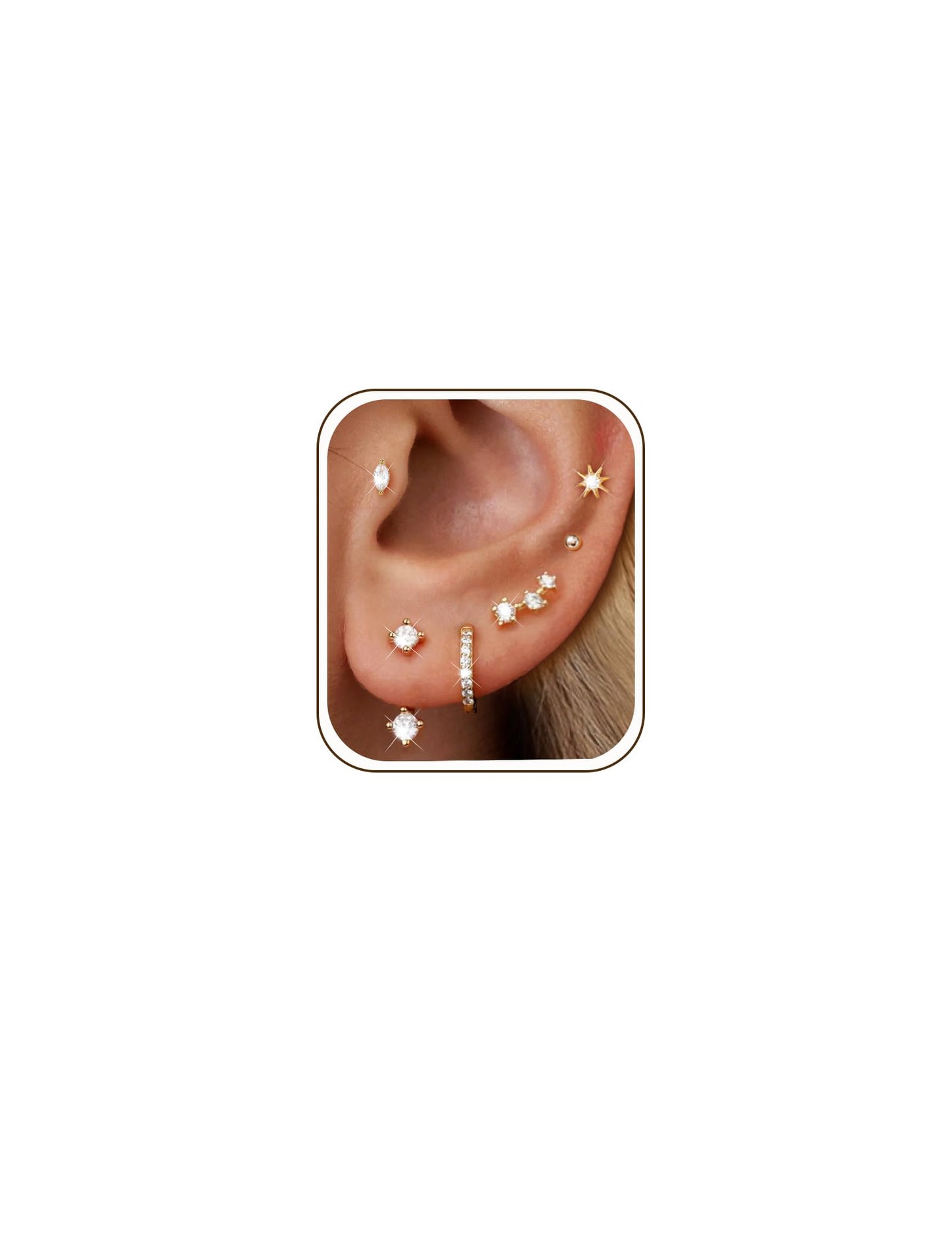 6 Pairs 14K Gold Plated Stud Earrings for Women, Hypoallergenic Cuff Cartilage Earrings for Multiple Piercing, Dainty Small Stackable Earrings Set for Jewelry Gift