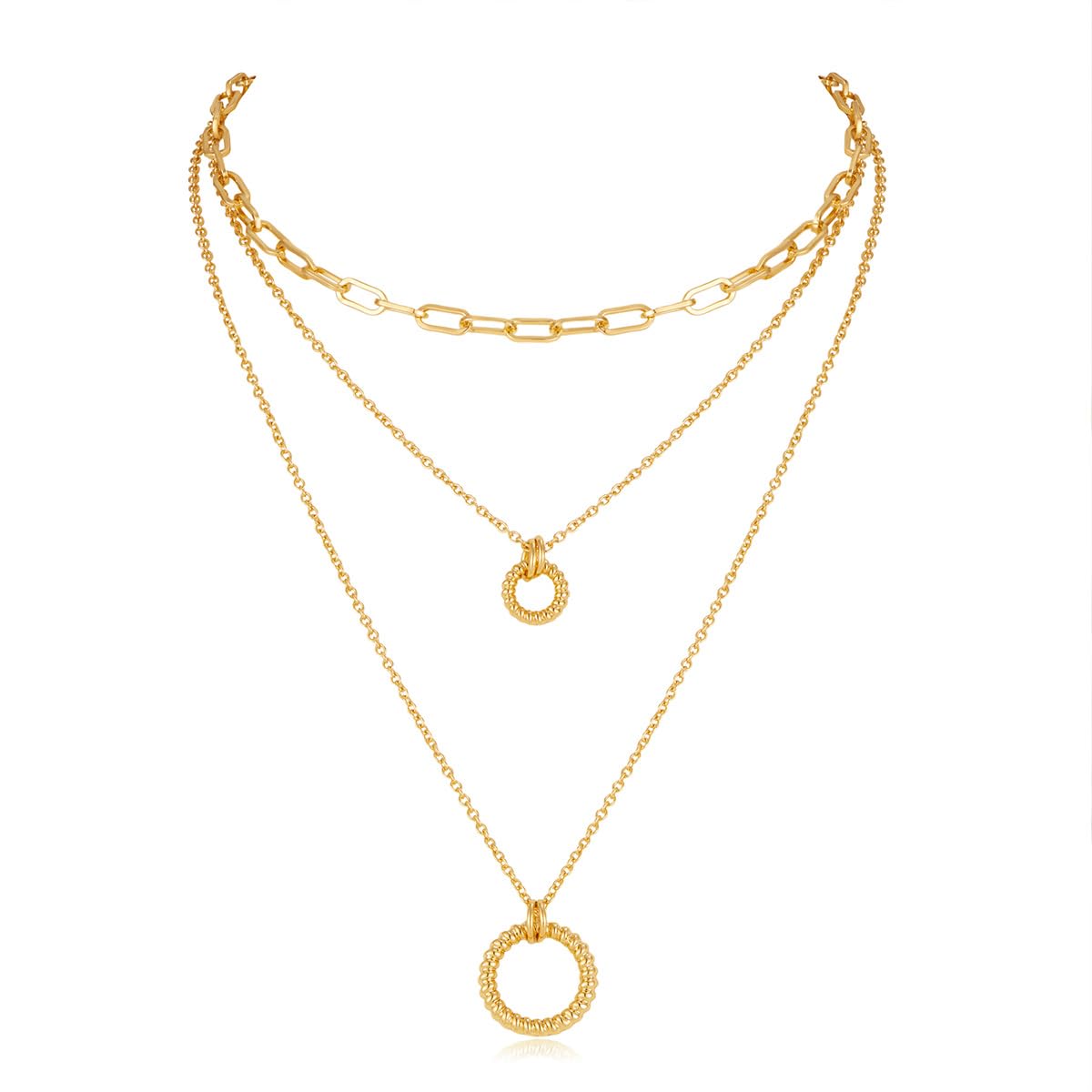 CUFELMU Gold Layered Necklace Set for Women 3 Pcs Chain Choker Circle Pendant Necklaces Trendy Stackable Jewelry Gift