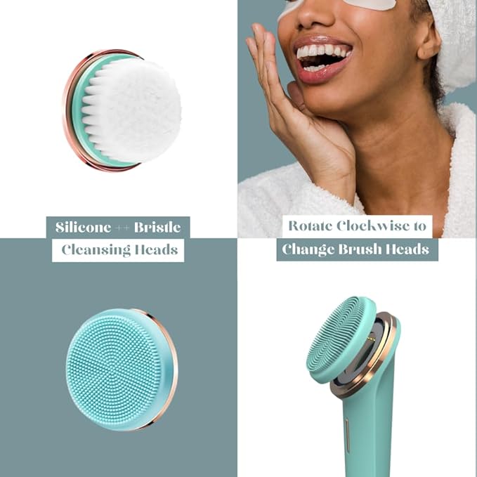 Electric Cleansing Facial Brush - Rechargeable Waterproof Face Exfoliator, 5-Speed Silicone Face Scrubber, Deep Cleanse & Moisturizer, Adjustable Heads, All Skin Types, for Men & Women (Pink Pearl)