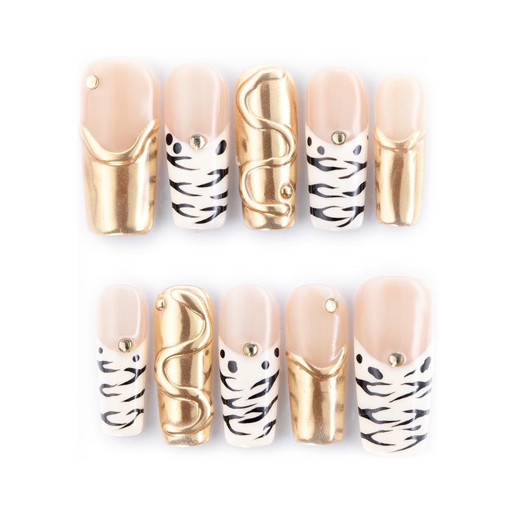 Press On Nails, square Shape, 3d Design, False Nails, 10 Piece Set