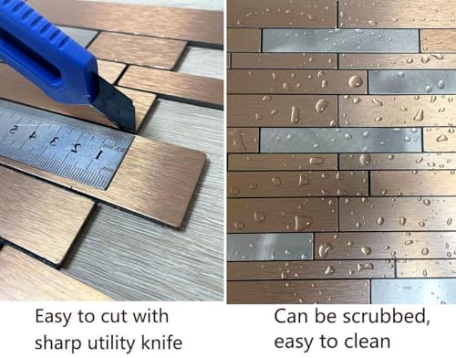 10-Sheet Peel and Stick Backsplash Tile, PVC Mixed Meta,l Stick on Kitchen, Bathroom Vanities, Fireplace Décor, Laundry Table(11.3" X 11.7") (10, Bronze) - color: Bronze