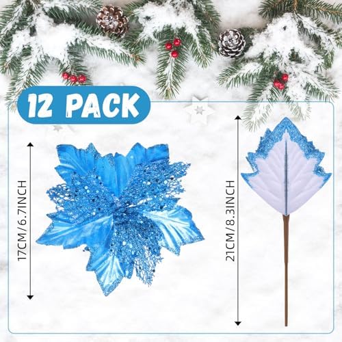 Syhood 13 Pcs Christmas Bow Tree Topper Set Blue