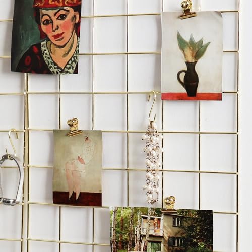 Metal Mesh Wall Grid Panel for Photo Display,Message Board,Size: 17.5" x 11.8",Pack of 2 (Gold) - color: Gold