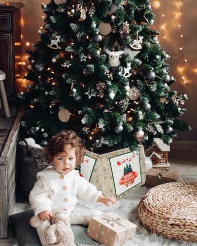Christmas Tree Collar Tree Box Stand Cover, Artificial/Pencil/Silm/Skinny Tree Ring 6 Packs Collapsible Tree Skirt for Christmas Xmas Tree Decorations, Xmas Tree Vintage Winter Berry Gift 14.5"x10"