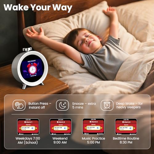 Dekala ChronoSense Smart Alarm Clock for Bedroom Temperature Humidity, 7-Day Programmable 4 Alarms, 100dB Loud Gradual Alarm for Heavy Sleeper, Hourly Chime, White Noise Sound Machine, App Control