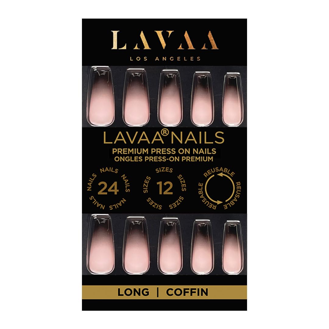 ROCKSTAR Press-On nails by Lavaa Beauty | Ombre Black Tip and Nude Base | Glossy Long Coffin Nails