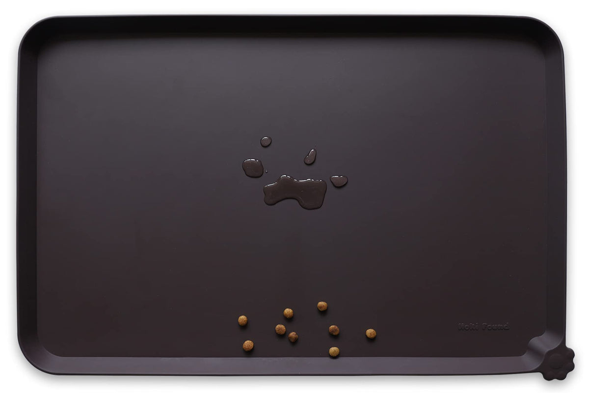 Hoki Found XX-Large Silicone Pet Food Mats - Non-Slip Dog & Cat Feeding Mats - Waterproof for Carpet - Black
