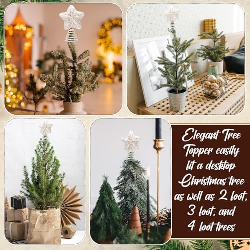 Gejoy Mini Christmas Knitted Star Tree Topper Rustic Natural Knitting Star 6 Inch Miniature Tree Topper for Christmas Home Decor Winter Holiday