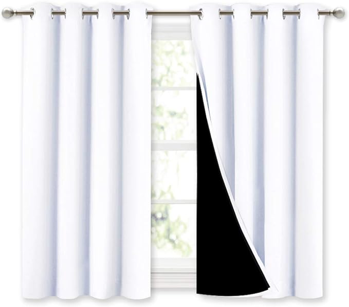 NICETOWN White 100% Blackout Curtains 45 inches Long, 2 Thick Layers Completely Blackout Window Treatment Thermal Insulated Lined Drapes for Small Window (1 Pair, 52 inches Width Each Panel)