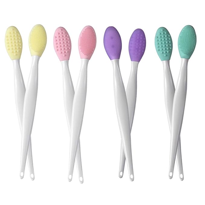 Exfoliating Lip Brush, Silicone Lip Brush Double Sided Nose Scrubber Soft Manual Blackhead Cleaner 2PCS, Soft Cleaner