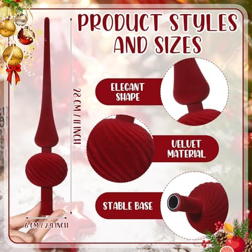 Sumind 11" Christmas Finial Tree Topper Vintage Red Velvet Ornament
