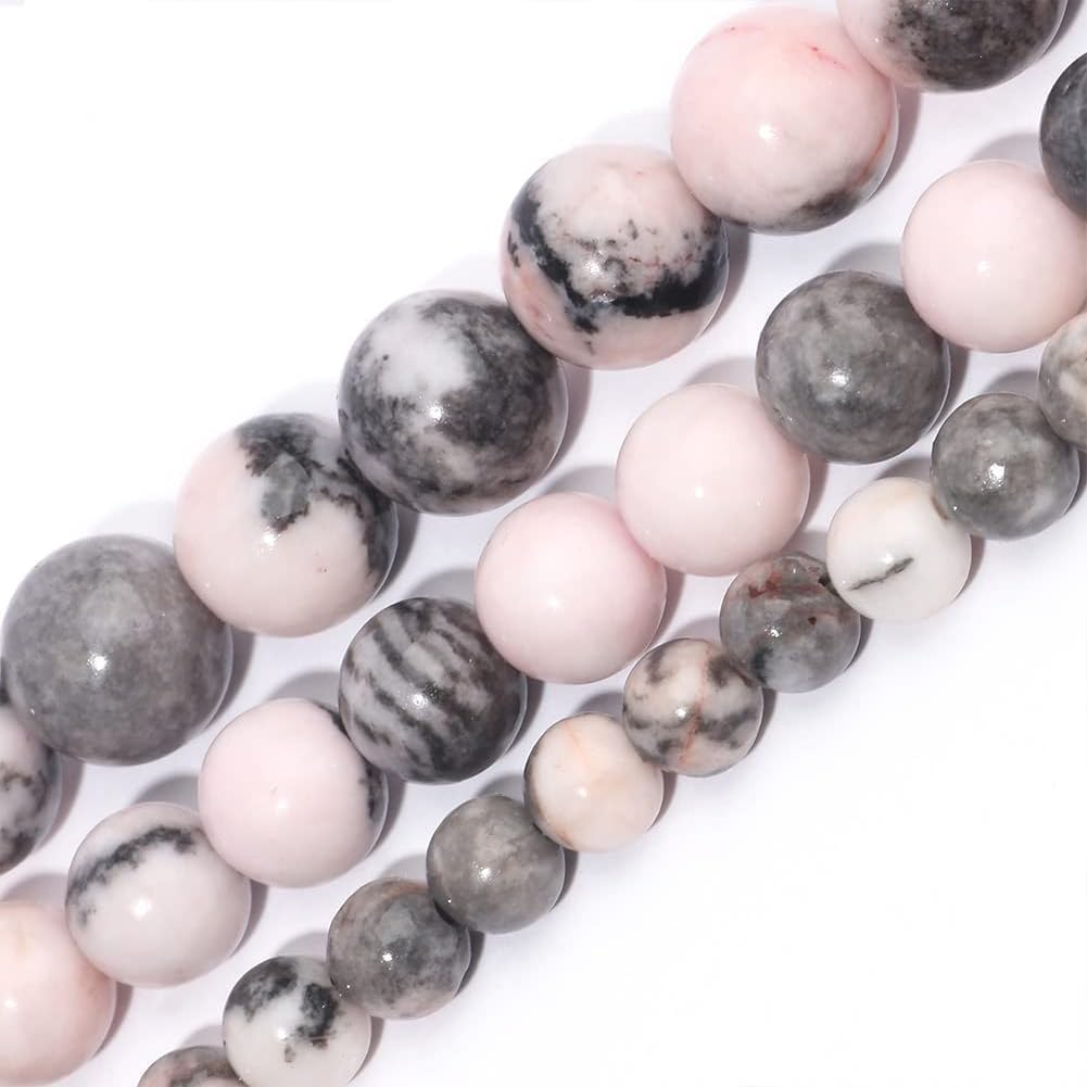 Yochus 60pcs Pink Zebra Beads，6mm Healing Power Natural Stone Round Loose Beads for Jewelry Making Earring Necklace DIY Crafts